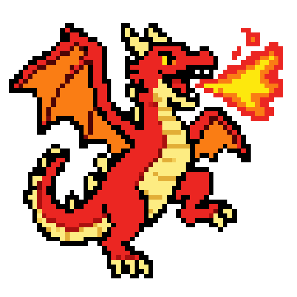 dancing dragon with throwing flames from its mouth with pixel style